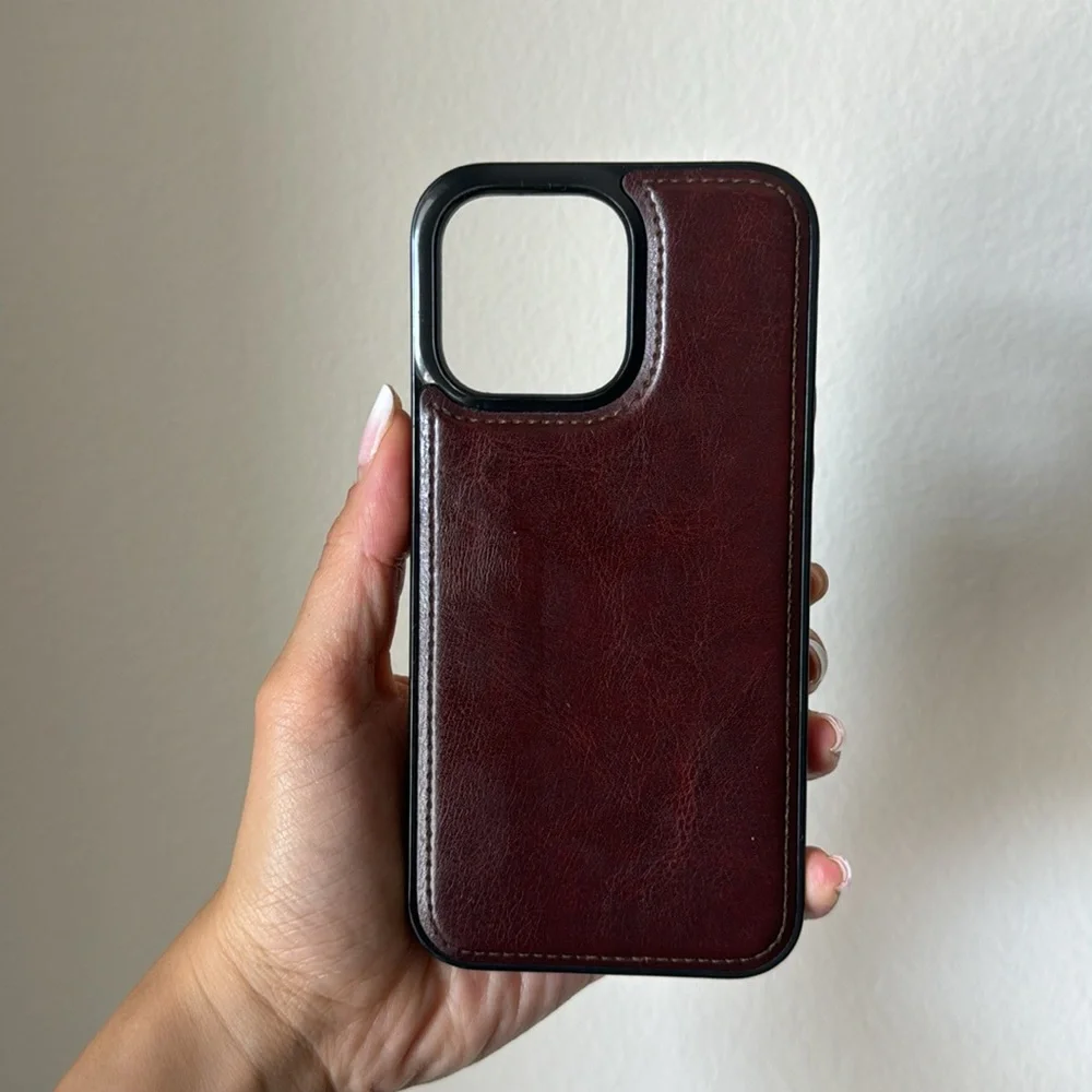 Faux Leather Brown Apple Phone Case/Wallet (iPhone 14 Pro Max)